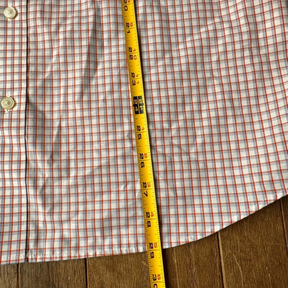 Banana Republic Button Down Shirt Mens L Untucked Fit Non-Iron Plaid Red Blue